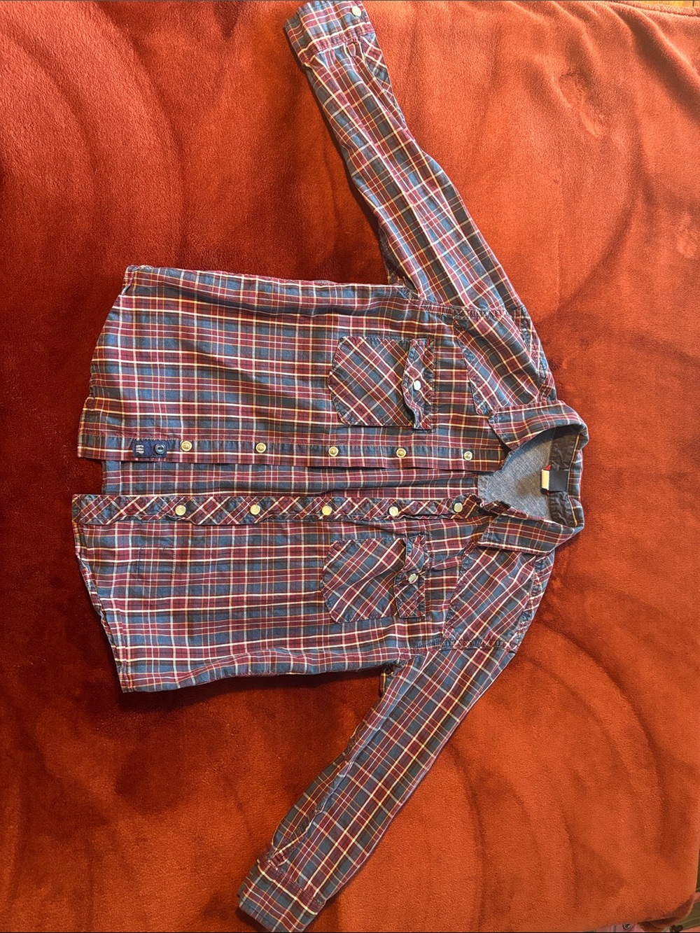 GAP Kids Plaid Button-Down Shirt - Red, Navy, Green